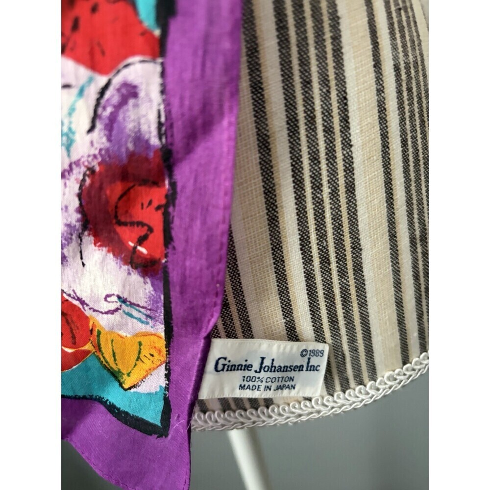 Ginnie Johansen 1989 100% Cotton Art Scarf Purple Red Yellow (Japan) 10.5"x58" - Picture 4 of 4